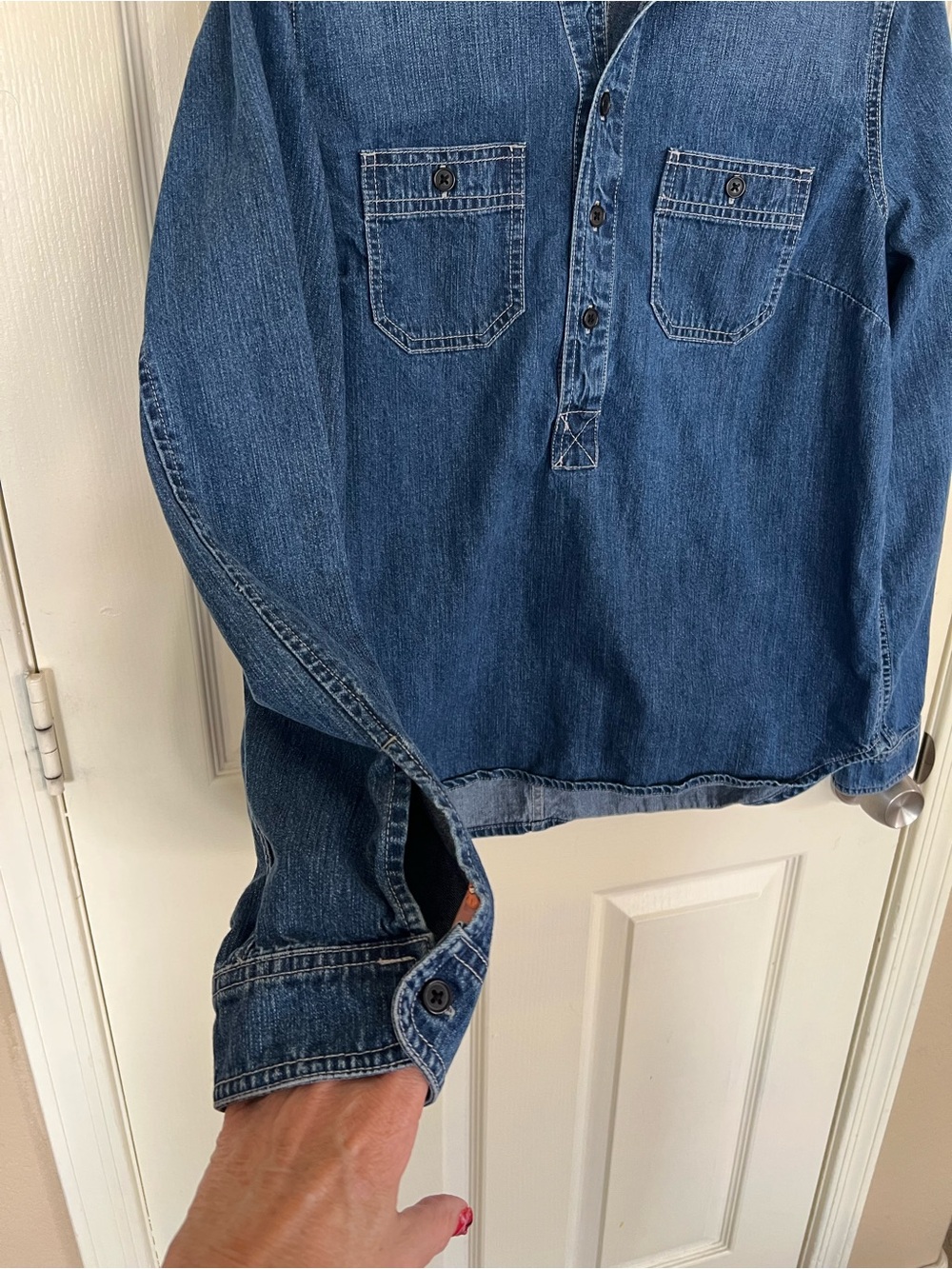 J.Crew Jeans Chambray Popover Shirt Medium 100% Cotton Denim Utility Top - Picture 6 of 14